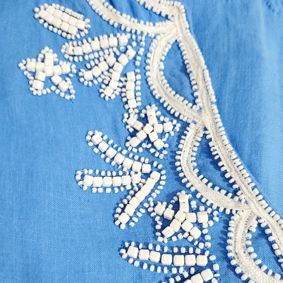 Lilly Pulitzer Linen Tunic Top Blue White Embroidered V-Neck Long Sleeve Size S - Picture 6 of 15